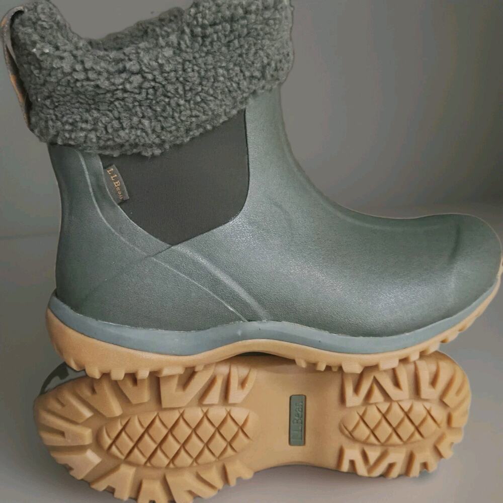 L.L. Bean Women's US 8 Insulated Wellie Rain Boots Gray Fleece Cuff